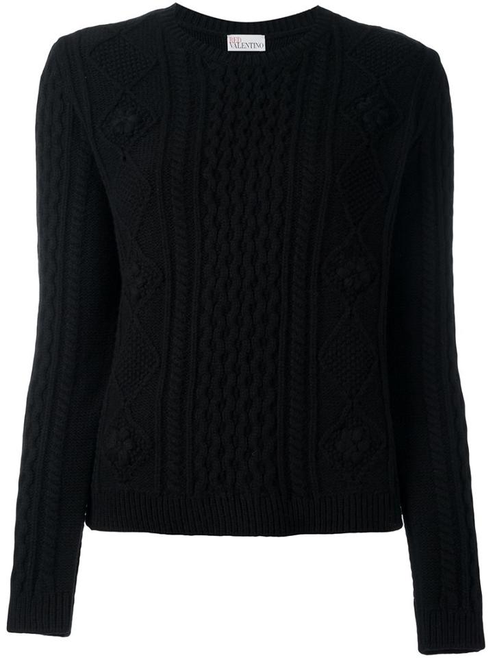 Red Valentino Cable Knit Sweater, Women's, Size: Xs, Black, Virgin Wool