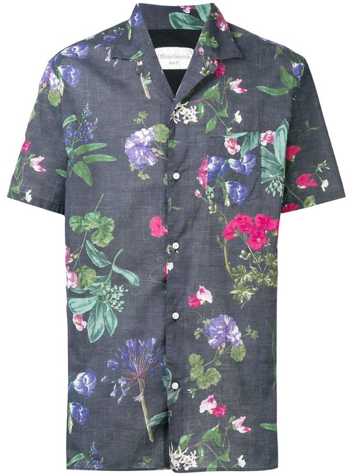 Officine Generale Floral Print Shirt - Black