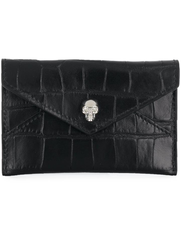 Alexander Mcqueen Crocodile Embossed Card Holder - Black