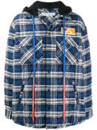 Off-white Oversized Hooded Checked Coat - Blue