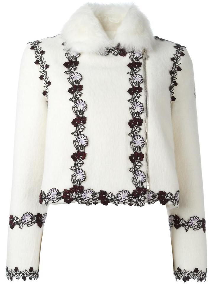 Moncler Gamme Rouge Embroidered Details Cropped Jacket, Women's, Size: 0, White, Alpaca/virgin Wool/silk/goat Fur