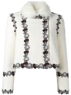 Moncler Gamme Rouge Embroidered Details Cropped Jacket, Women's, Size: 0, White, Alpaca/virgin Wool/silk/goat Fur