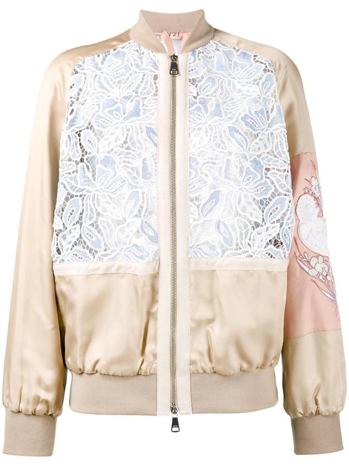 No21 Macrame Lace Bomber Jacket - Nude & Neutrals