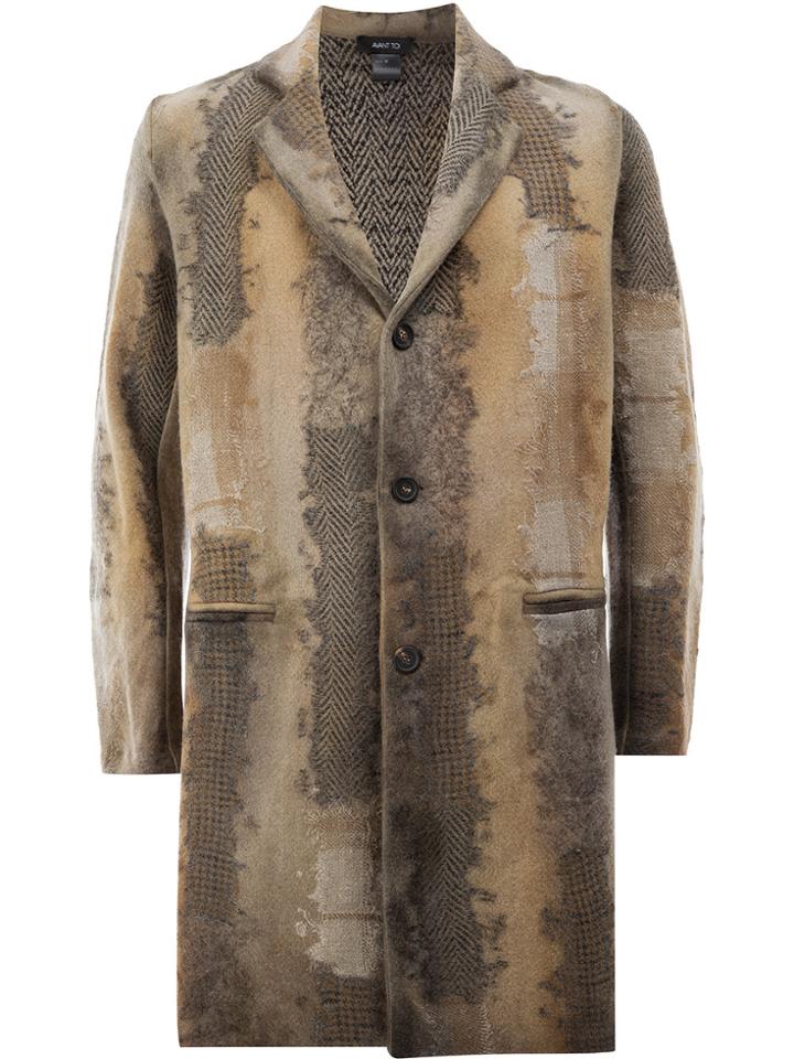 Avant Toi Destroyed Effect Midi Coat - Brown