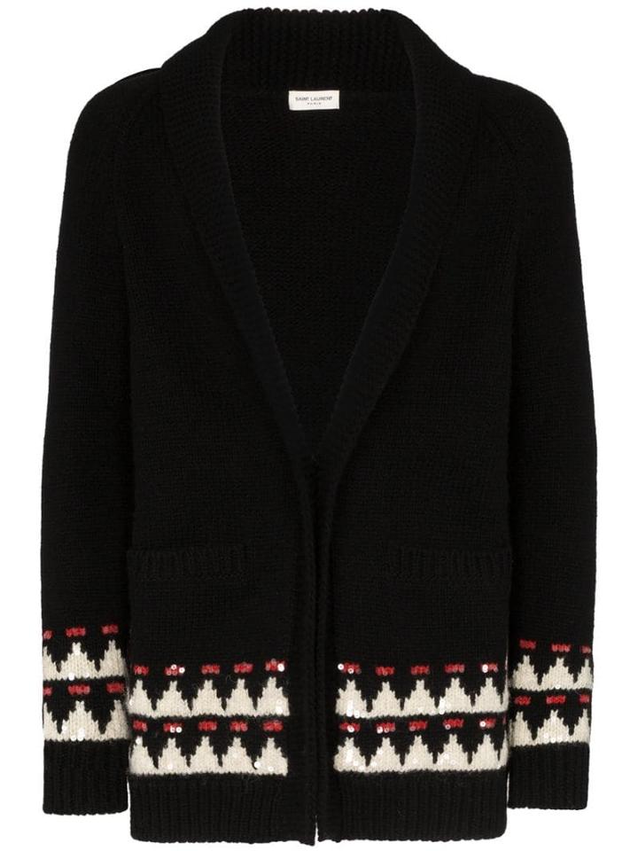 Saint Laurent Intarsia Knit Cardigan - Black