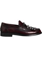 Burberry Stud Detail Kiltie Fringe Leather Loafers - Red