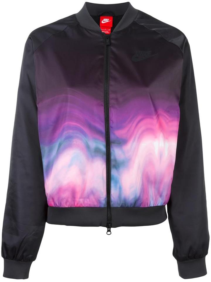 Nike Printed Bomber Jacket, Women's, Size: Small, Black, Polyester/cotton