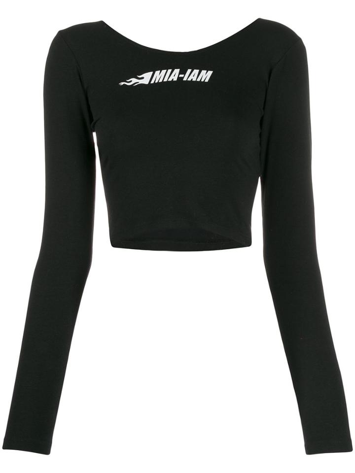 Mia-iam Logo Print Cropped T-shirt - Black