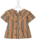 Burberry Kids Double Breasted Striped Shirt - Brown