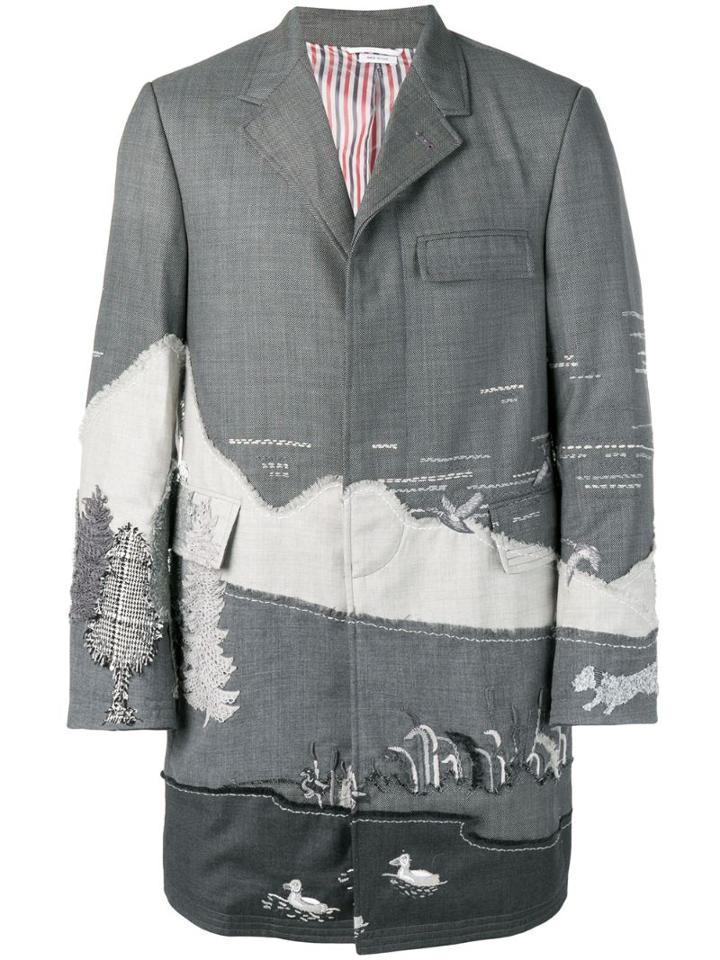 Thom Browne Scenic Suiting Intarsia Chesterfield - Grey