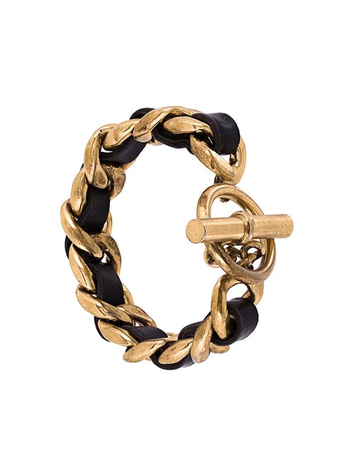 Chanel Vintage Leather Chain Bracelet, Women's, Metallic