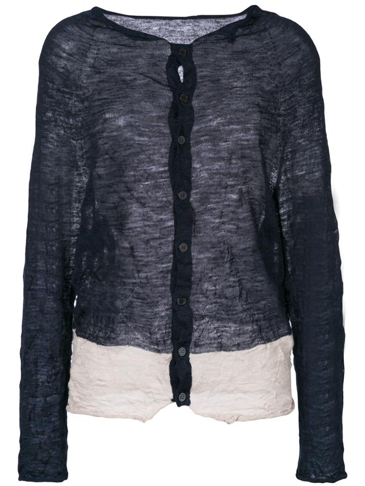 Y's Sheer Creased Stripe Hem Cardigan - Blue