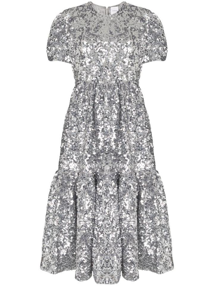 Ashish Silver Metallic Sequin Embellished Midi Dress