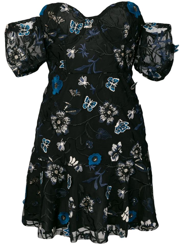 For Love And Lemons Floral-embroidered Strapless Dress - Black