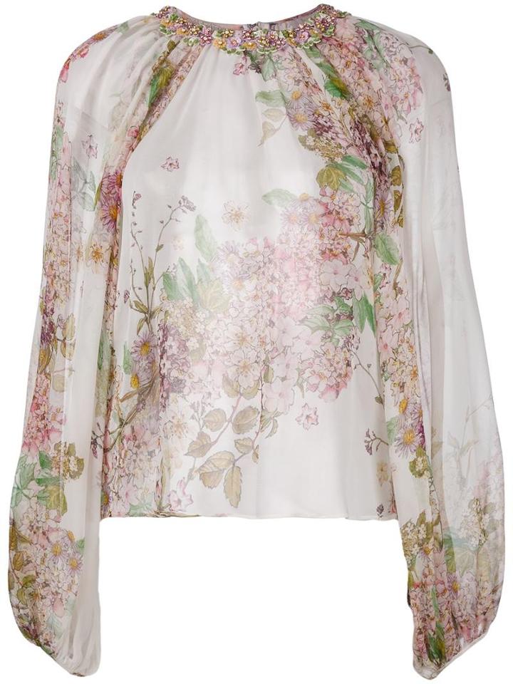 Giambattista Valli Floral Print Blouse, Women's, Size: 42, Nude/neutrals, Silk/glass/pvc/metal
