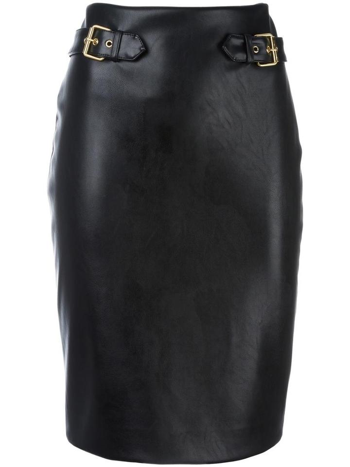 Moschino Leather Look Pencil Skirt, Women's, Size: 42, Black, Polyester/polyurethane/rayon