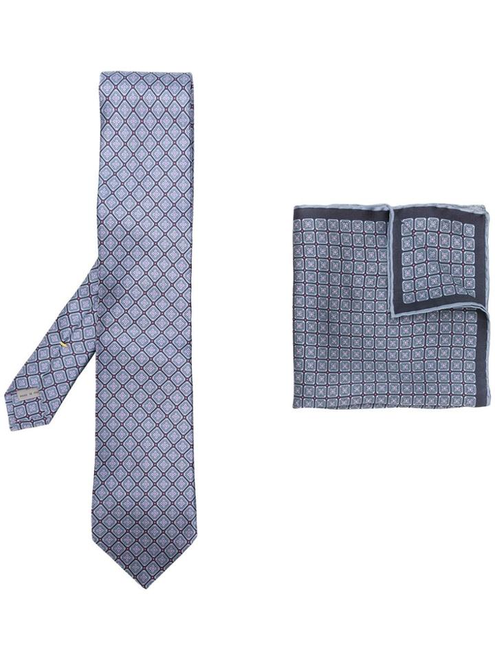 Canali Geometric Print Tie And Scarf Set - Blue