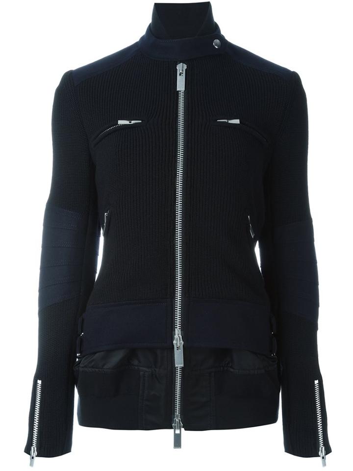Sacai Layered Ribbed Jacket, Women's, Size: 2, Black, Cotton/nylon/polyester/wool
