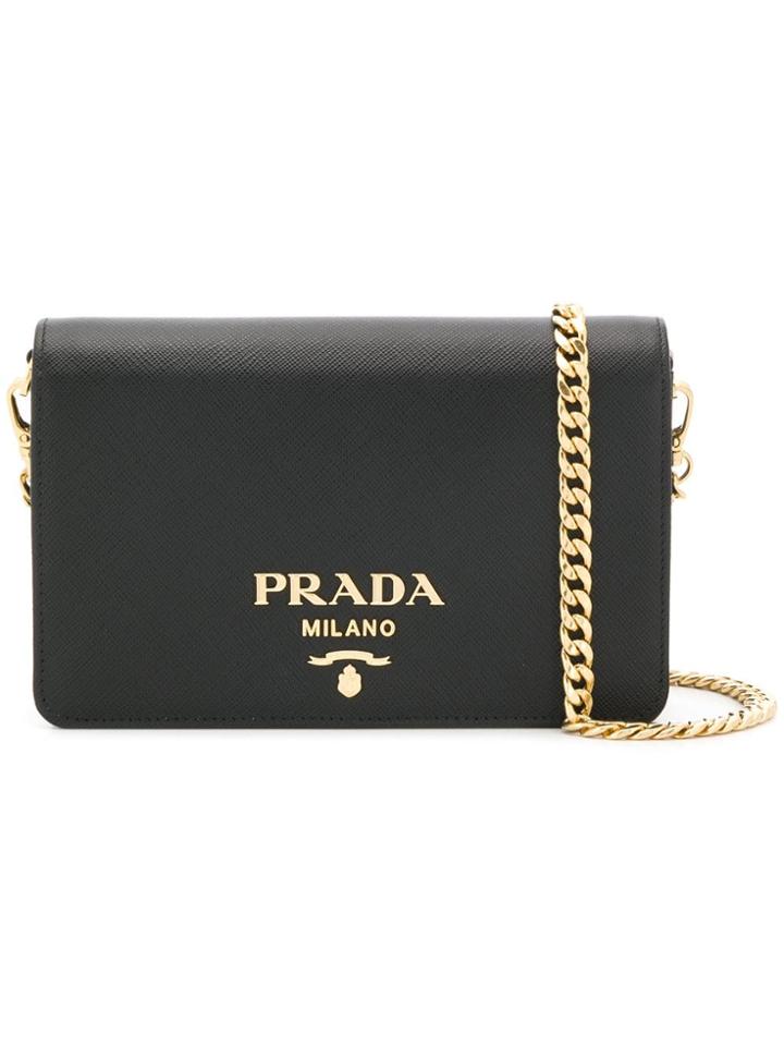 Prada Textured Logo Clutch Bag - Black