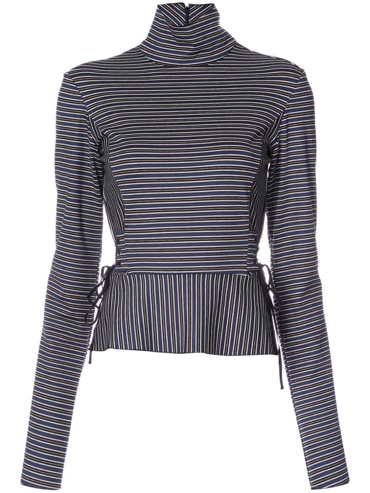 Tome High Neck Striped Blouse - Blue