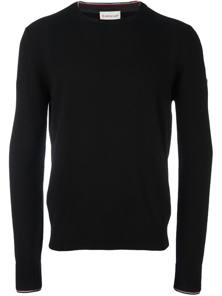 Moncler Classic Crew Neck Sweater, Men's, Size: Small, Black, Virgin Wool