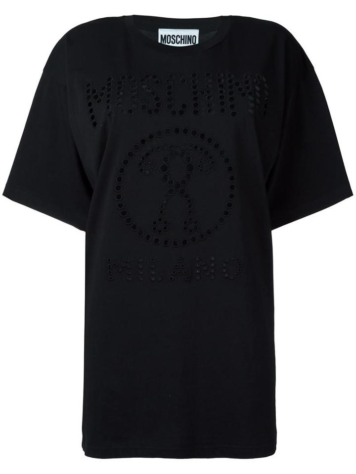 Moschino Perforated Logo T-shirt, Women's, Size: Xs, Black, Cotton
