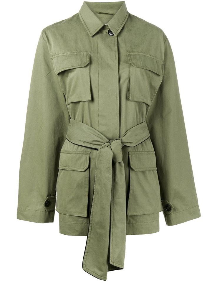 Ganni - Fabre Belted Jacket - Women - Cotton - 34, Green, Cotton