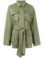 Ganni - Fabre Belted Jacket - Women - Cotton - 34, Green, Cotton