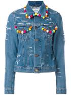 Forte Couture Pompom Denim Jacket, Women's, Size: Small, Blue, Cotton/polyester