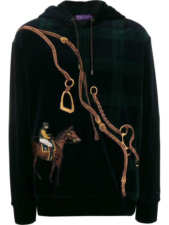 Ralph Lauren Purple Label Embroidered Tartan Hoodie - Blue