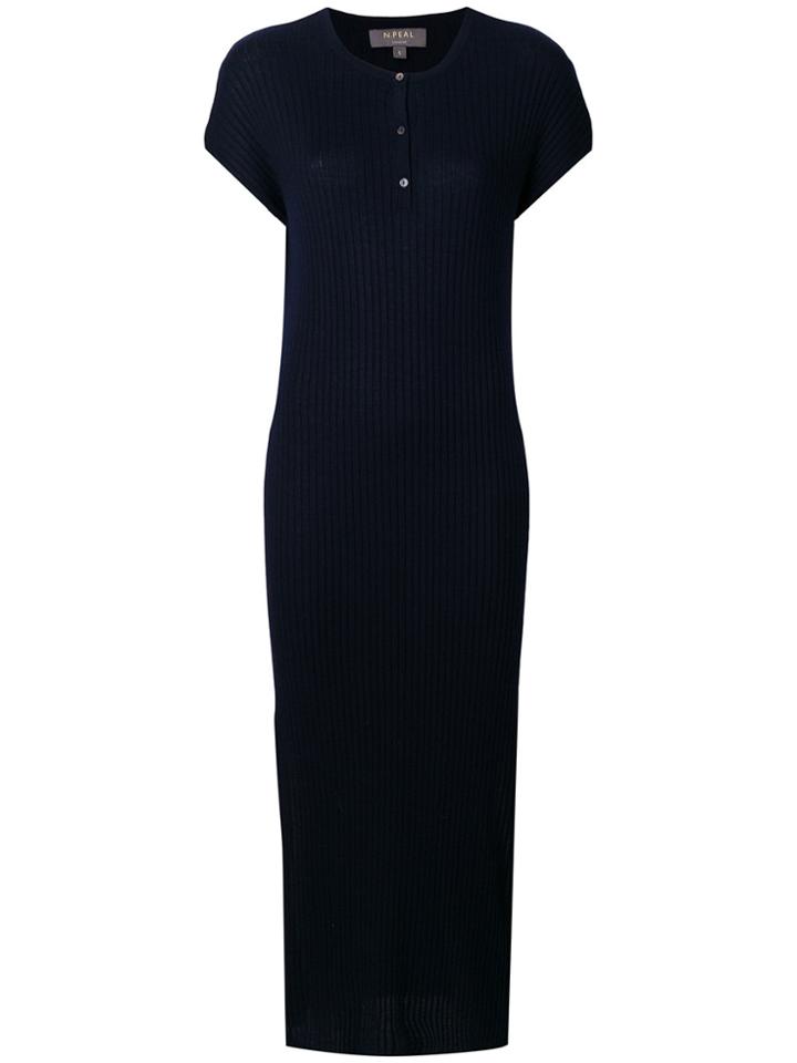 N.peal Ribbed Maxi Sweater Dress - Blue
