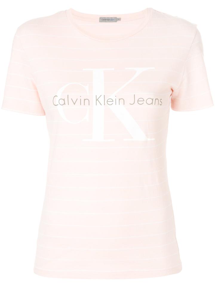 Calvin Klein Jeans Striped Logo T-shirt - Nude & Neutrals