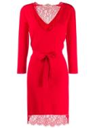 Twin-set Lace Trim Knit Dress - Red