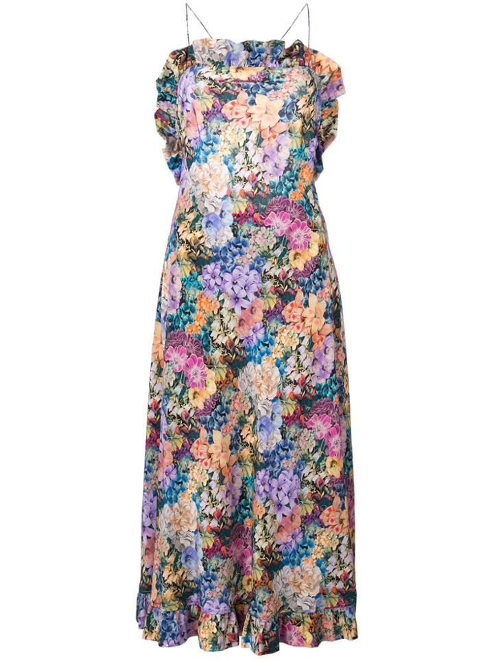 Les Reveries Frilled Floral Halter Dress - Multicolour