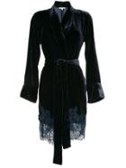 Gold Hawk Lace Hem Velvet Robe - Blue