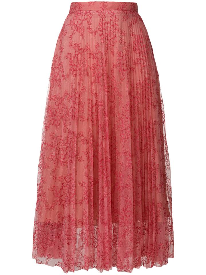 Burberry Pleated Floral Skirt - Pink & Purple