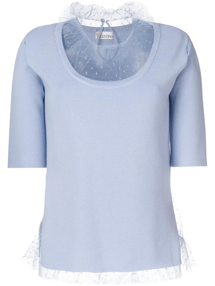 Red Valentino - Lace Trim Knitted Top - Women - Polyamide/virgin Wool - S, Pink/purple, Polyamide/virgin Wool