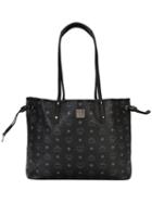 Mcm Logo Print Tote, Women's, Black, Leather