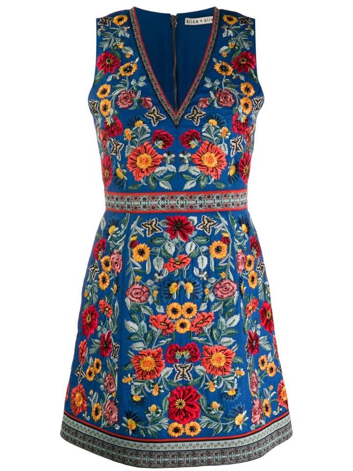 Alice+olivia Floral Flared Dress - Blue