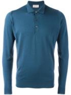 John Smedley Longsleeved Polo Shirt, Men's, Size: Medium, Blue, Merino
