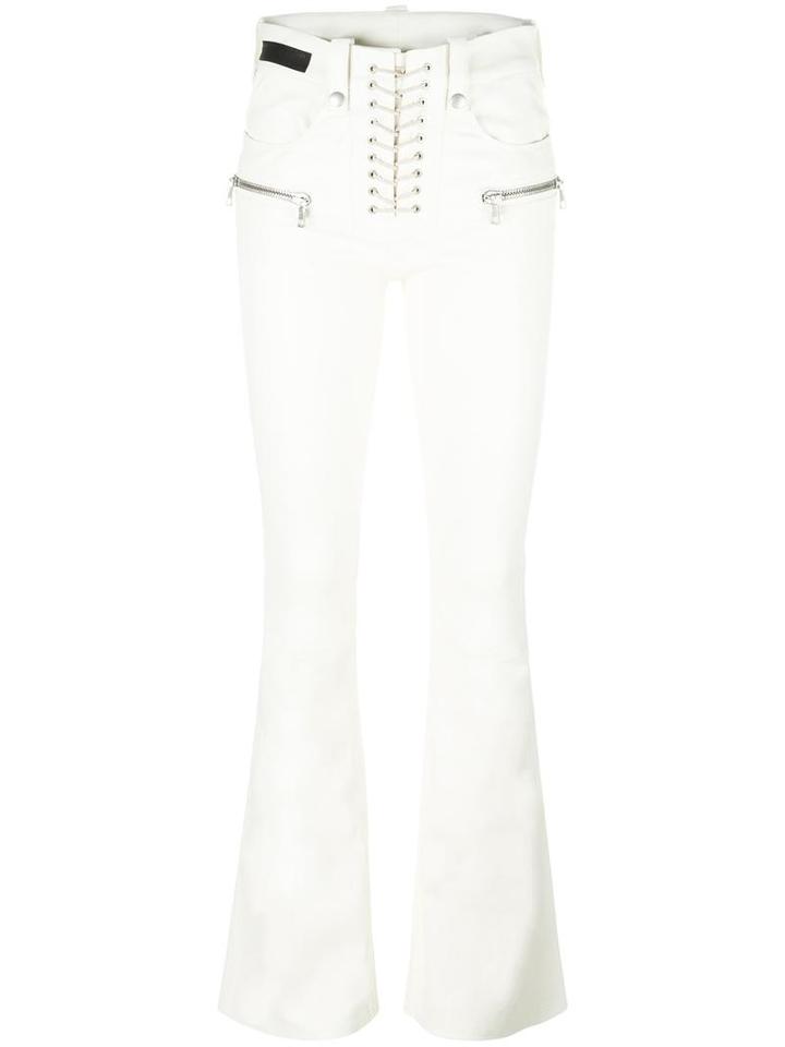 Unravel Project Flared Leather Trousers, Women's, Size: 26, White, Lamb Skin/polyester/polyurethane