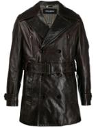 Dolce & Gabbana Leather Trench Coat - Brown