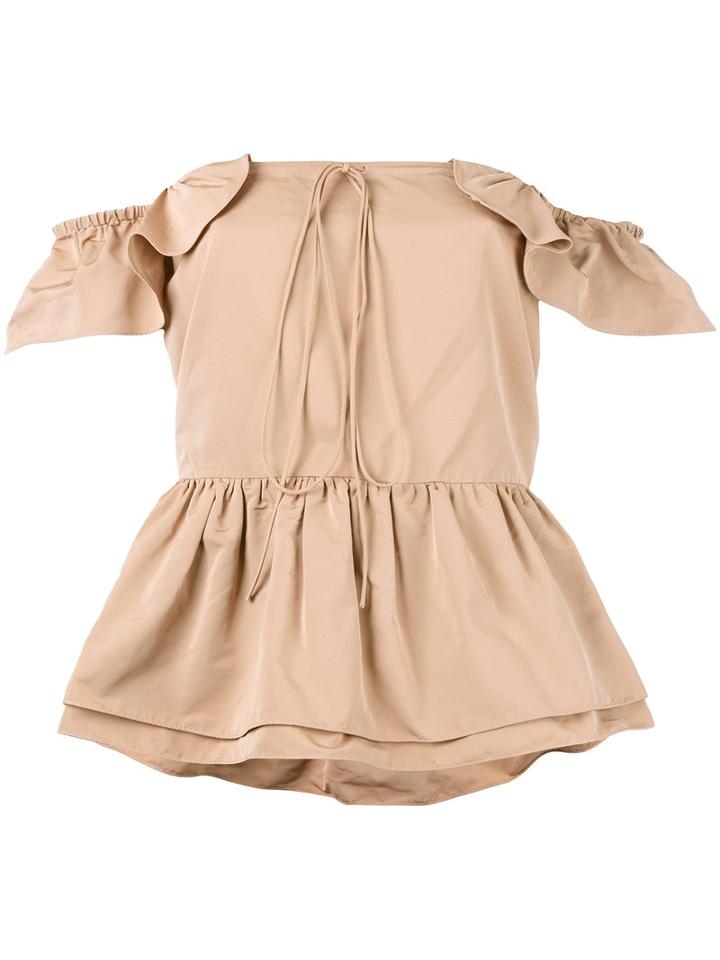 Rochas Layered Ruffle Bardot Top, Women's, Size: 40, Nude/neutrals, Cotton/polyester