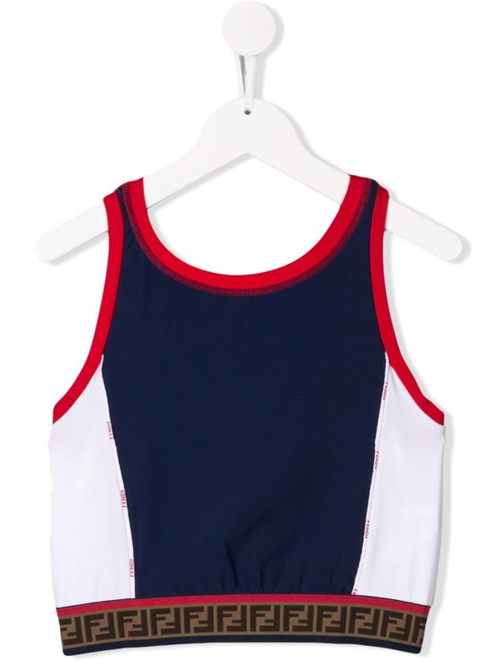 Fendi Kids Colour Block Cropped Top - Blue