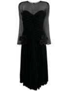 Nina Ricci Pre-owned Gathered Sheer Midi Dress - Black