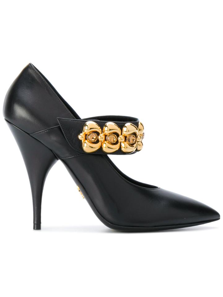 Prada Crystal Embellished Pumps - Black