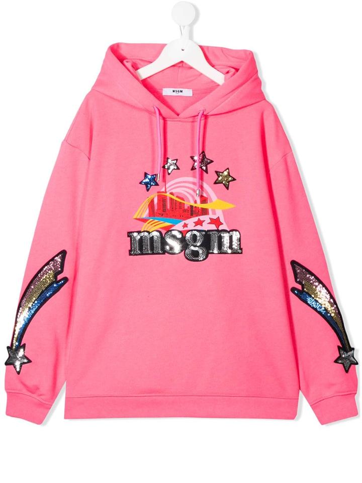 Msgm Kids Sequin Logo Hoodie - Pink