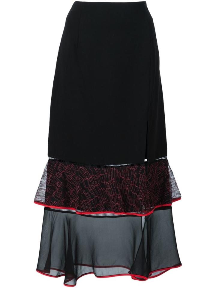 Jonathan Simkhai Sheer Peplum Hem Skirt, Women's, Size: 4, Black, Silk/polyester/acetate