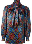 Yves Saint Laurent Vintage Checked Pussy Bow Blouse, Women's, Size: 42