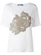 D.exterior Floral Embroidered T-shirt, Women's, Size: Large, White, Acrylic/polyurethane/wool/spandex/elastane